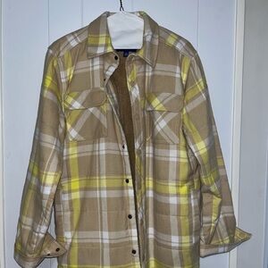 Flannel Plaid Button-Up Shirt in Tan and Yellow